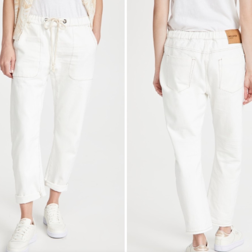 ONE TEASPOON Shabbies Drawstring Boyfriend Jeans White/Tan Sz Small